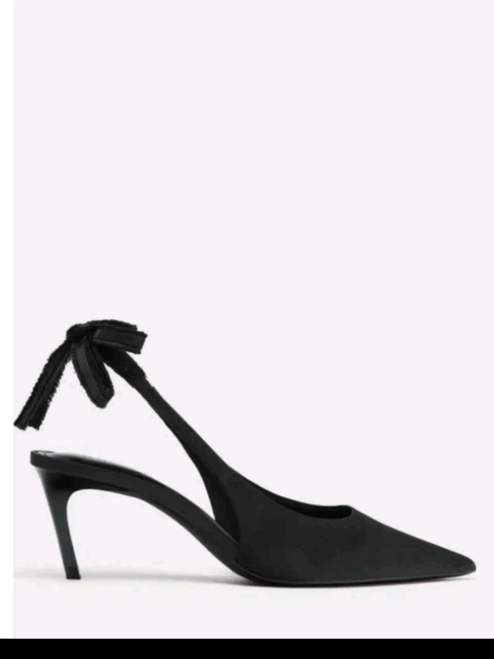 ZARA Black Satin Slingback Pumps W/Bow AirFit Heel EUC US11-mango
